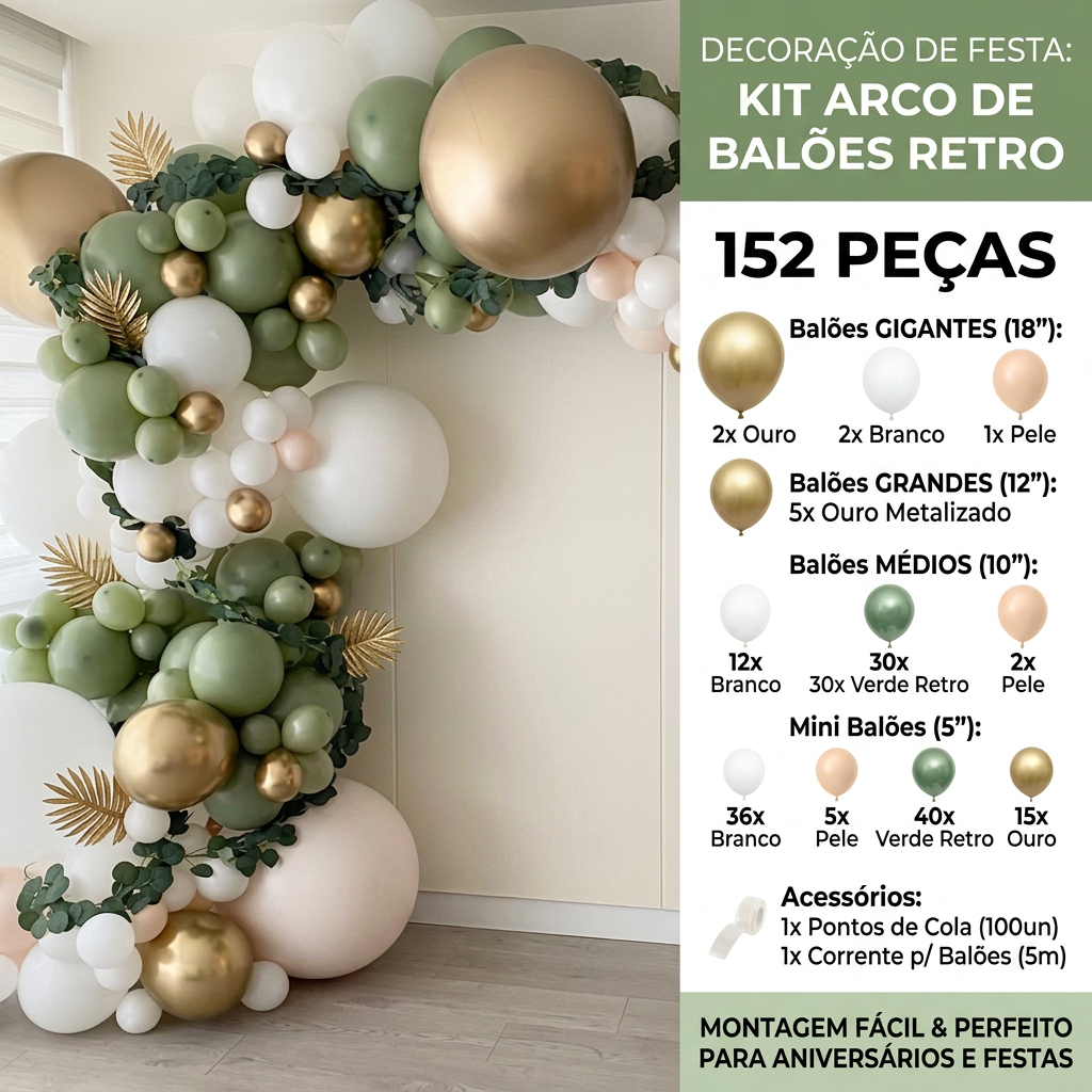 Kit 152 Balões para Aniversário ou Casamento: Mix Colorido Luxo com Dourado + Fitas para Arco