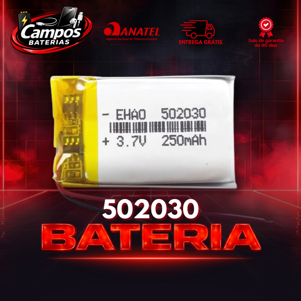 2 Fios 502030 3,7v 250mah 5mm X 20mm X 30mm + NF + Entrega Direta