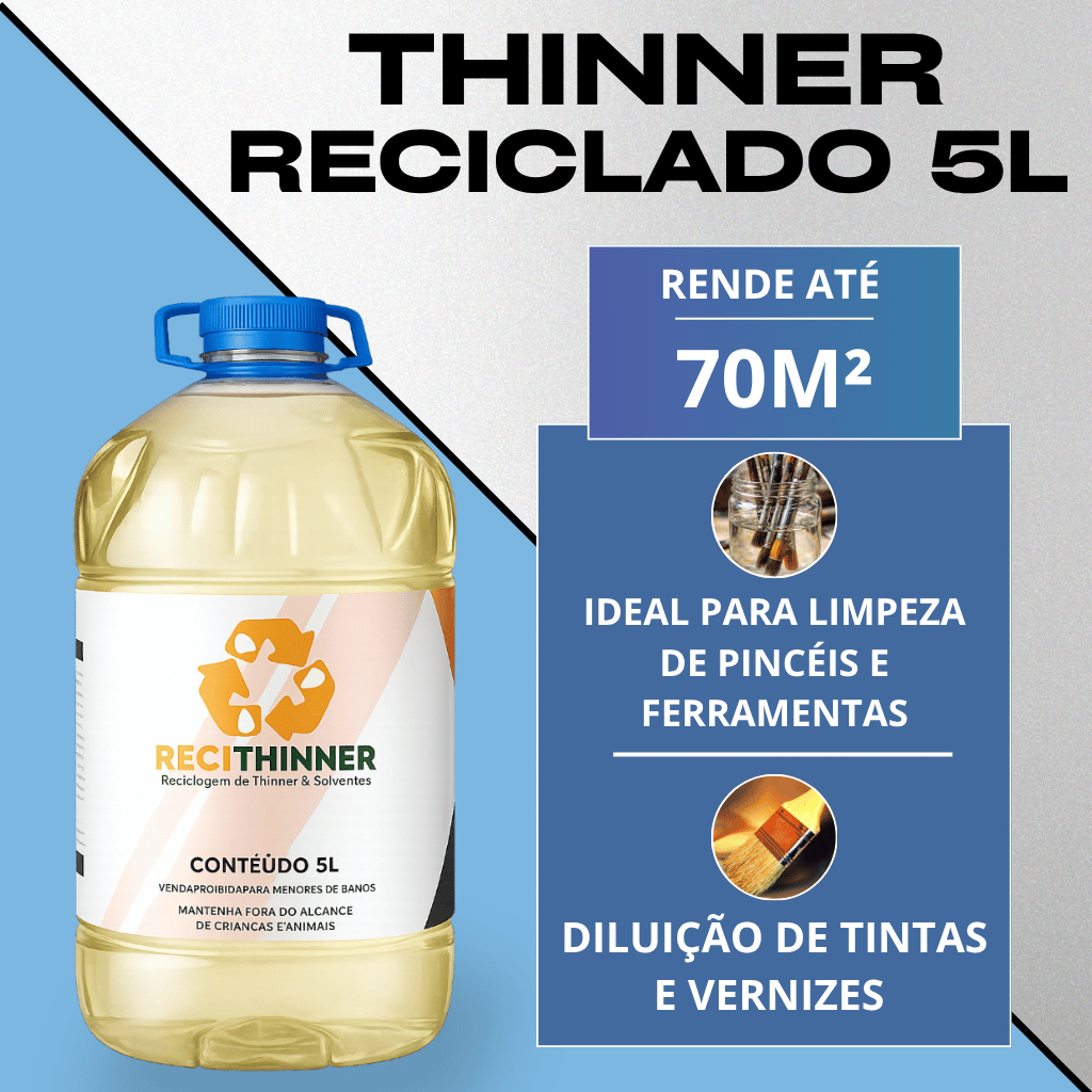 Thinner Reciclado 5L para diluição de tintas e limpeza de pistolas ferramentas e peças em geral