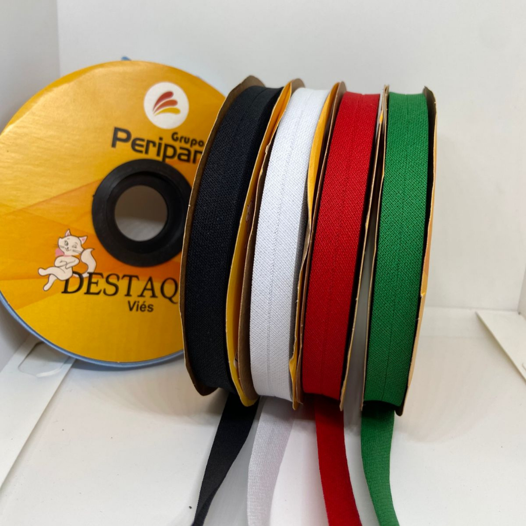 Viés Peripan Destaque Estreito 24mm Rolo 20 Metros 100% Algodão Cores Lisas Ref:900