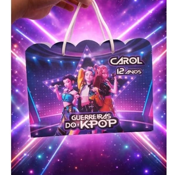 Sacolinha Personalizada Guerreiras kpop | Lembrancinha Festa Espaço | Sacola Papel com Nome e Idade |Pegue Monte