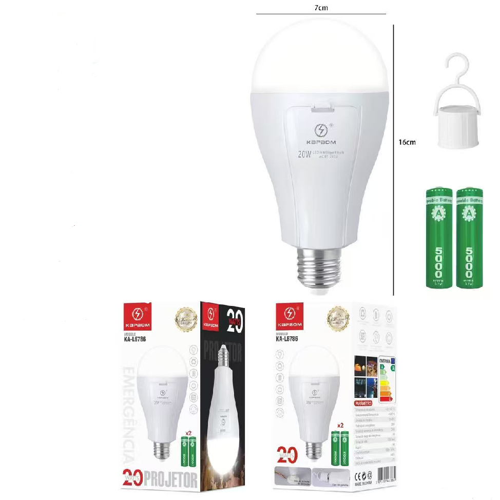 Super Lâmpada Recarregável De Emergência LED Inteligente De 20W Acendendo Durante Queda De Energia