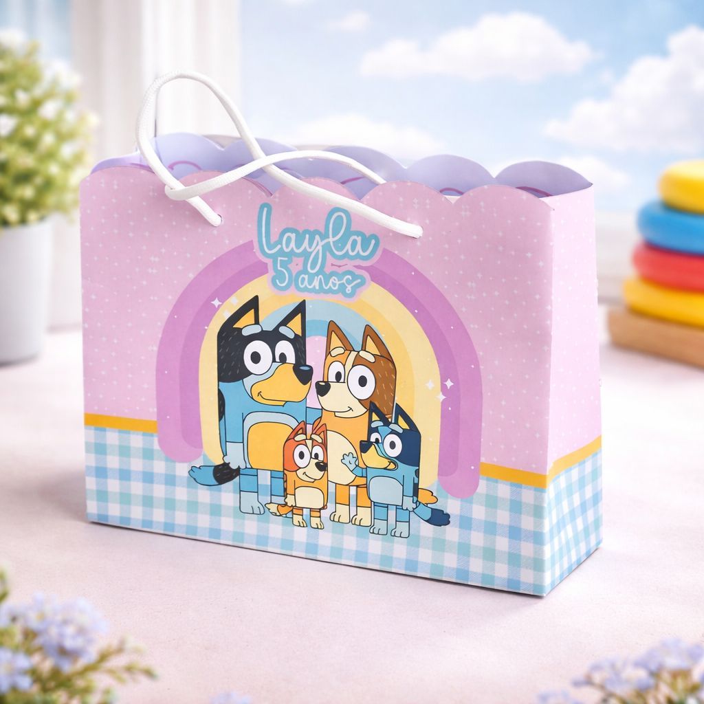 sacola Personalizada Bluey Menina com Nome | Lembrancinha Aniversário Infantil | envio rápido -sacolinha personalizada