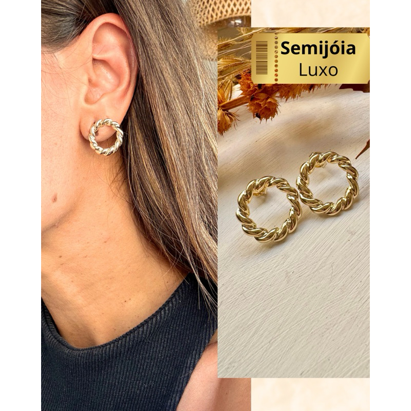 Brinco Médio Elegante Dourado Feminino | Minimalista Luxo | Folheado Ouro 18K | Antialérgico com Garantia