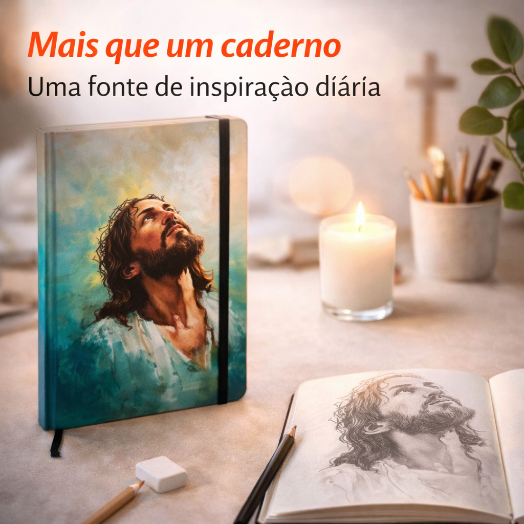 Caderno Sketchbook Folhas em Branco P/ Estudo Bíblia Jesus Cristo