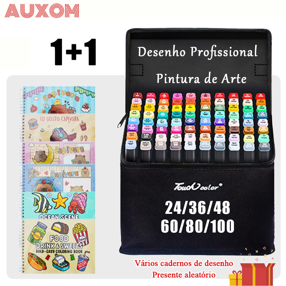 Kit Completo de Pintura Livro 50 Páginas + 24/36/48/60/80 Cores Caneta Marcadora Colorida