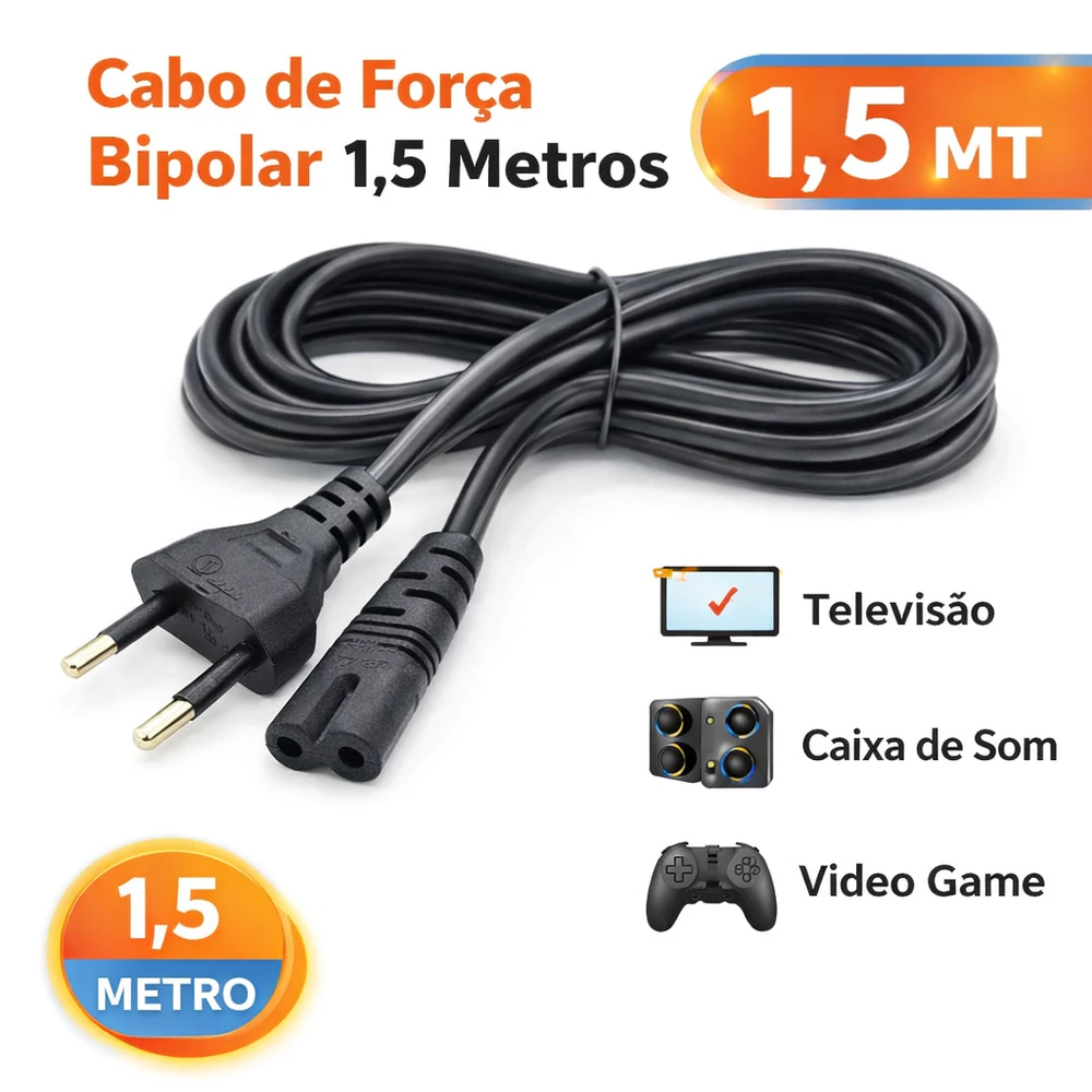 Cabo De Força Energia Bipolar Para Impressora Tv Smart Samsung LG Playstation 2 3 4
