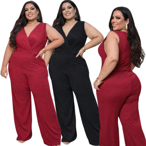 Macacão feminino  plus size sem manga verão pantalona wide leg regata transpassada  jumpsuit -  CELEBRAR