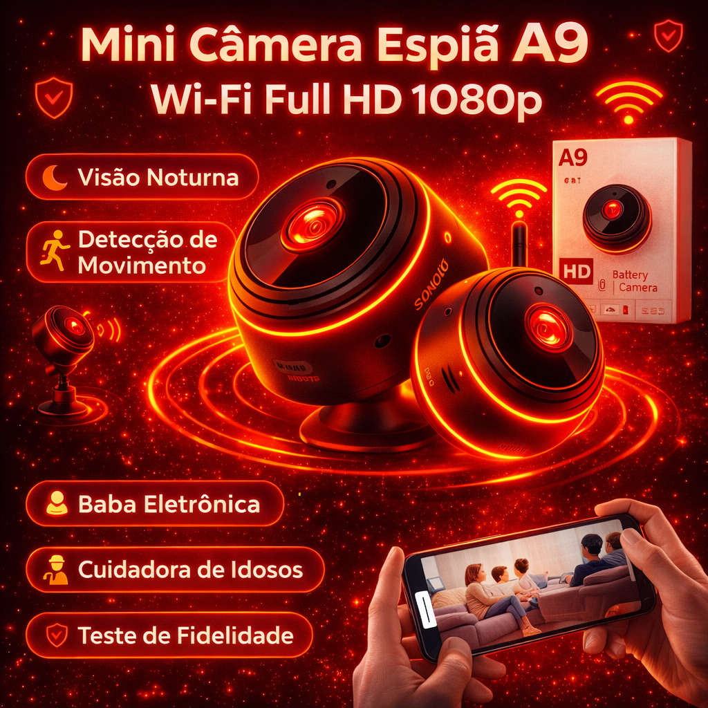 Mini Câmera Espiã A9 Wi-Fi Full HD 1080p Controle Pets Bebes Crianças Comércio Escola Idosos