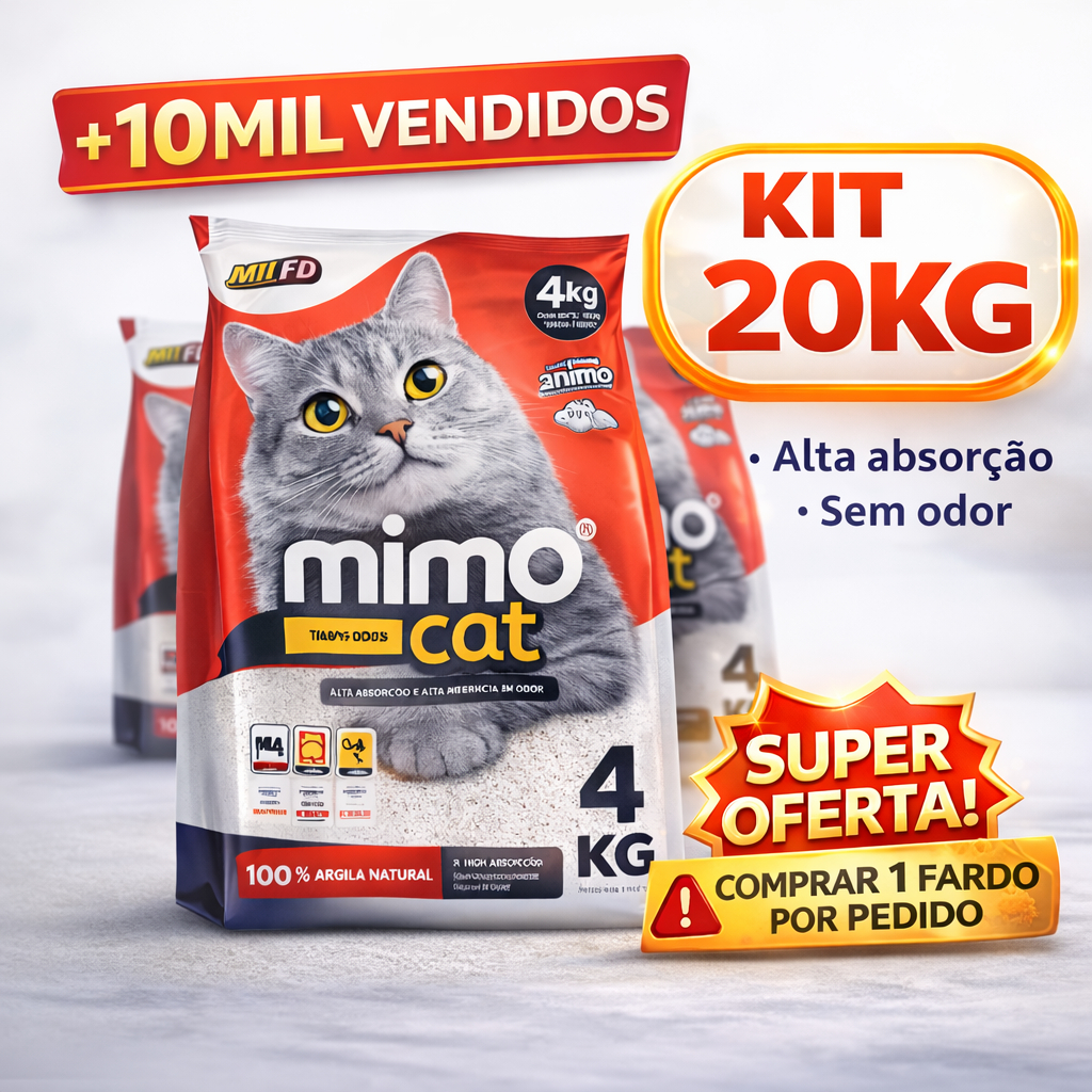 Kit 5 Areia Sanitária Higiênica Argila Natural para Gatos Grãos Médios Tradicional 20 kg Mimo Cat