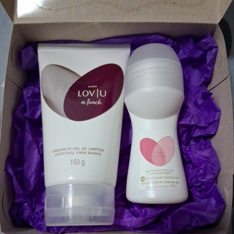 kit presente feminino love you Avon com sabonete líquido e desodorante Rollon