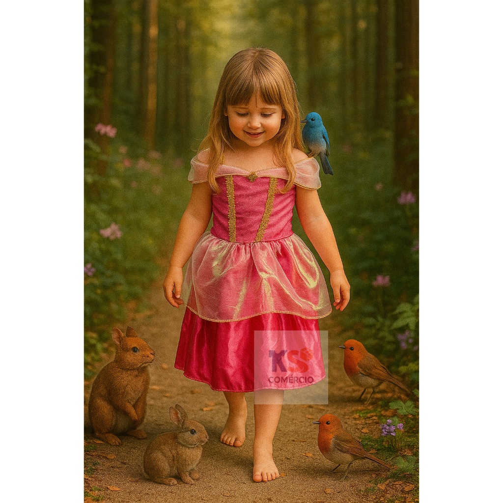 Vestido Fantasia Infantil Aurora Princesa – Bela Adormecida (2 a 8 Anos) Pronta Entrega