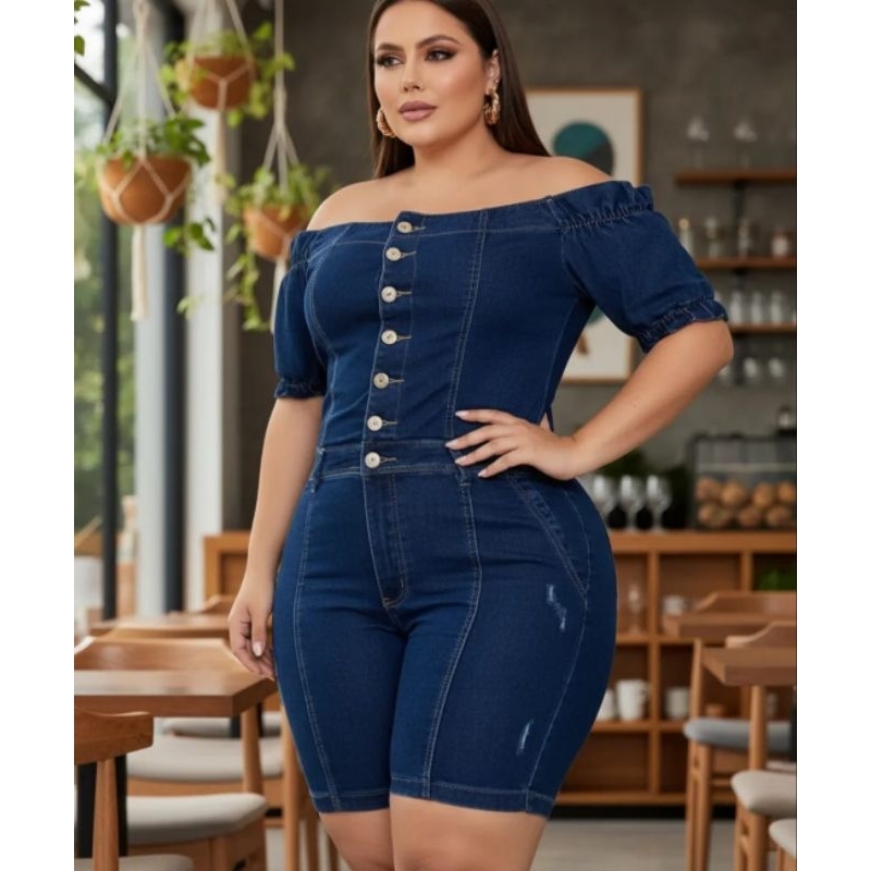 Macaquinho Plus size Macacão Short Curto Plus size Cintura alta Tomara que Caia Blogueira até o 56