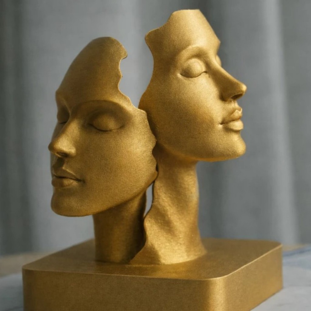 Escultura Face Dupla Minimalista | Decoração Moderna para Sala e Escritório