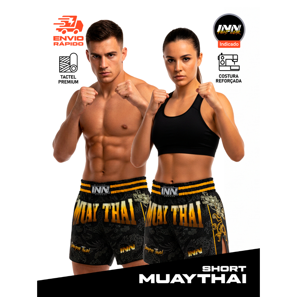 Short Muay Thai Champion Dragon Thai Unissex Cores