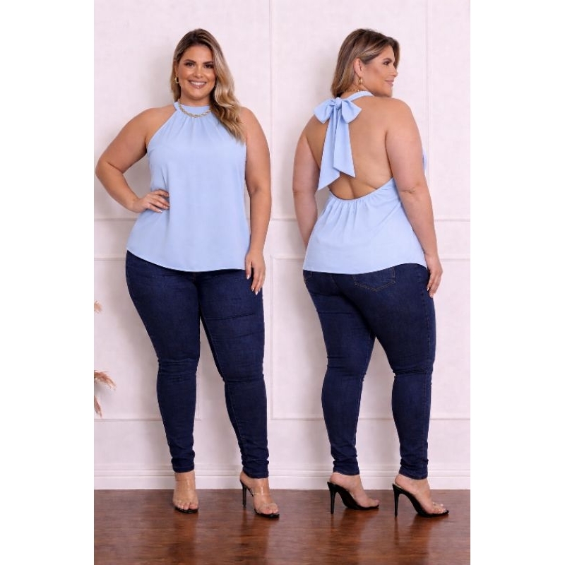 BLUSA FEMEMINA ELEGANTE REGATA COSTA ABERTA GOLA ALTA COM AMARRAÇAO PLUS SIZE  FESTAS feminina tapa bumbum em Oferta na Shopee