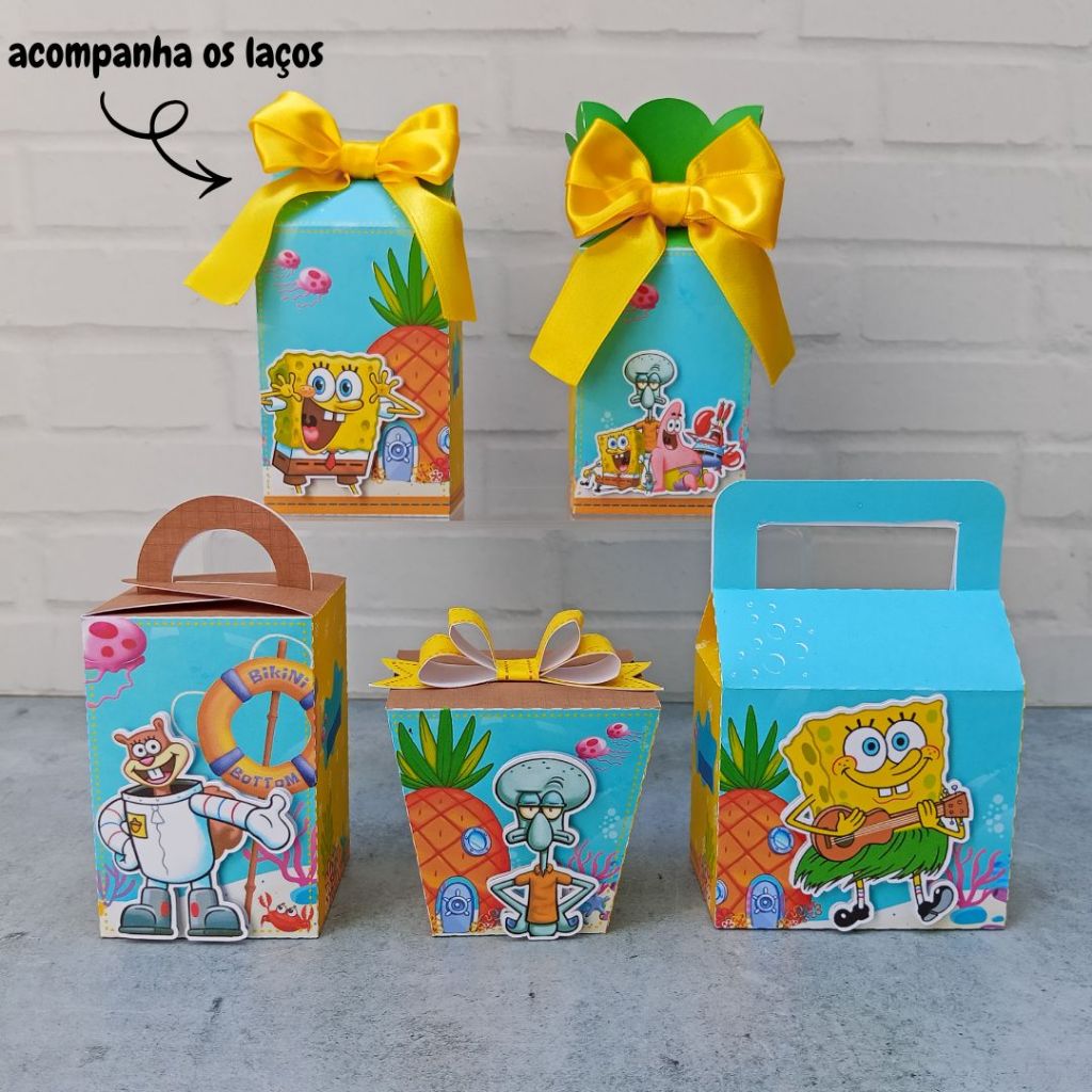 Kit PEGUE E MONTE Personalizado para Festa BOB ESPONJA - Caixas para Lembrancinha de Aniversário