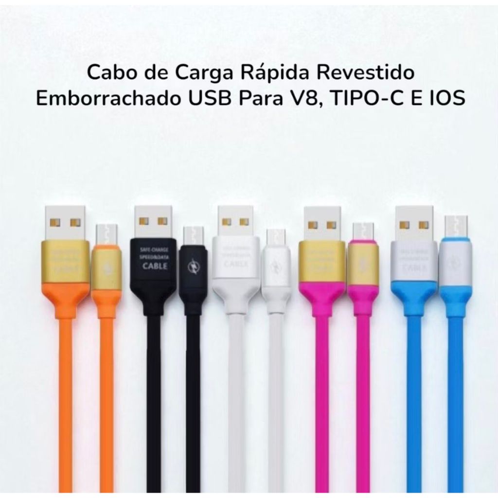 Cabo Carregador Silicone 1,20 Metros Colorido i.phone Turbo Rápido Pronta Entrega Full