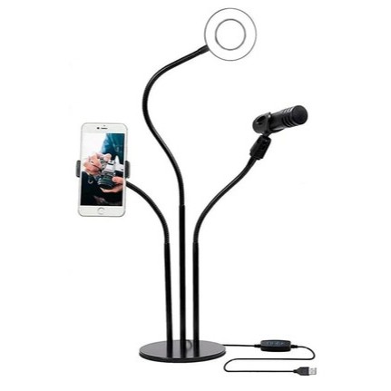 Ring Light em LED com Base de Mesa 3 em 1 para Celular e Microfone