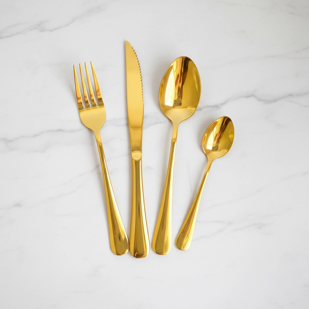Jogo de talheres 24 peças, talheres inox dourado, talheres luxo, kit talheres completo