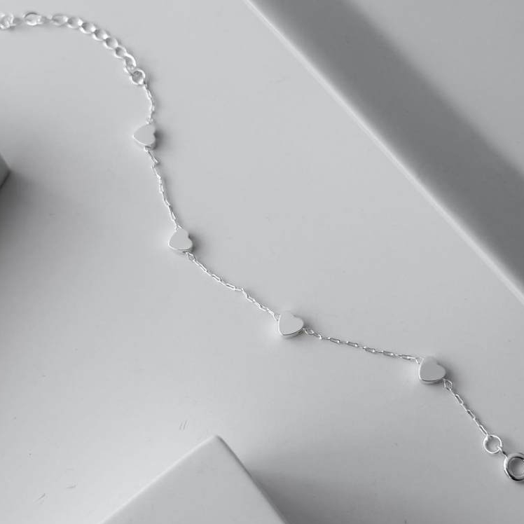 Pulseira 4 Corações Prata 925 Banhada Feminina Semijoia