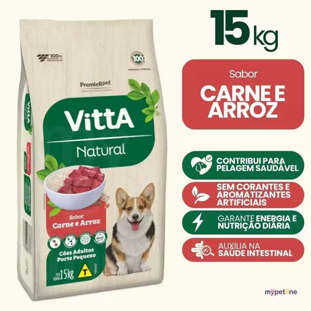 Ração Premier Vitta Natural Raças Pequenas carne e arroz 15kg + BRINDE PETISCO NATURAL