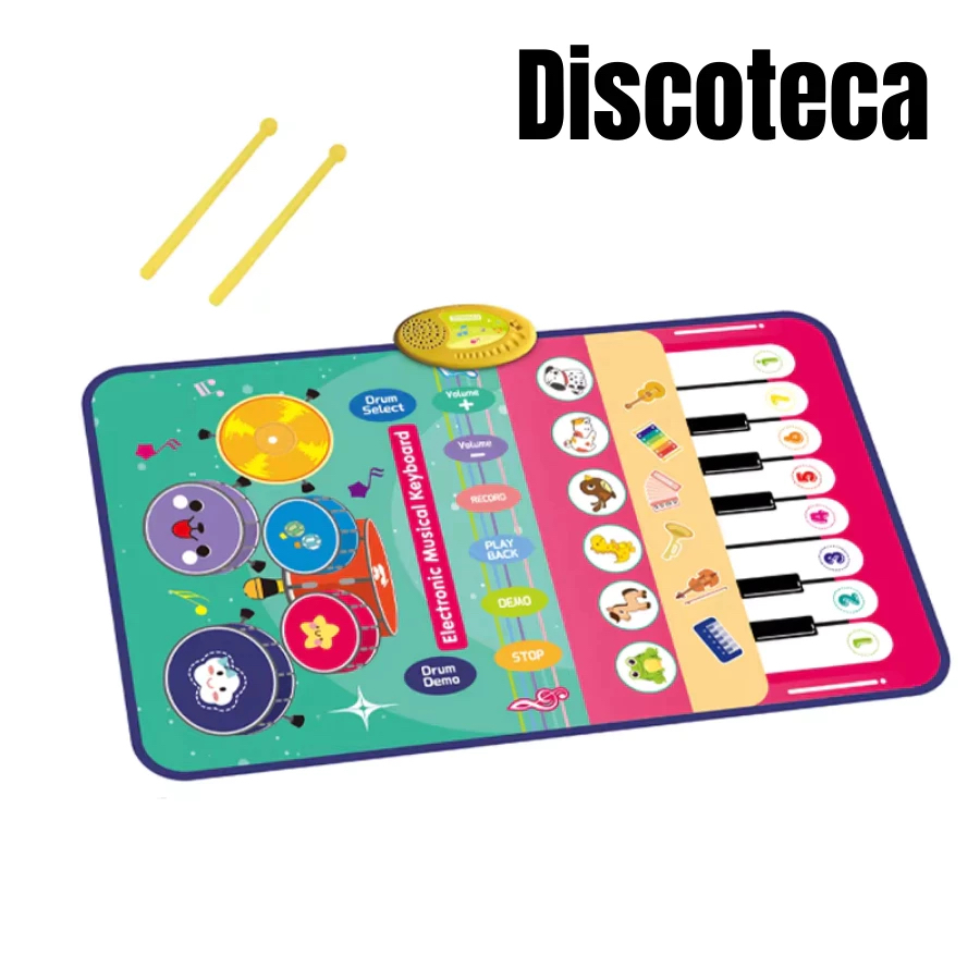 Tapetinho Infantil Piano Bateria Com Baqueta Tapete Musical Térmico Interativo Aprendizado Bebê
