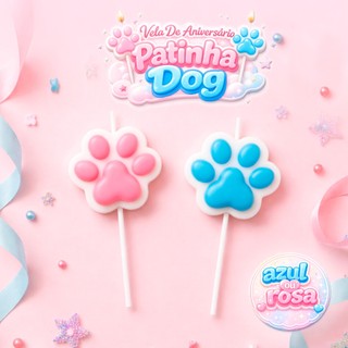 Vela De Aniversário Patinha Dog Rosa Ou Azul Silver Festas Pet Tema Animais Festa de Pet