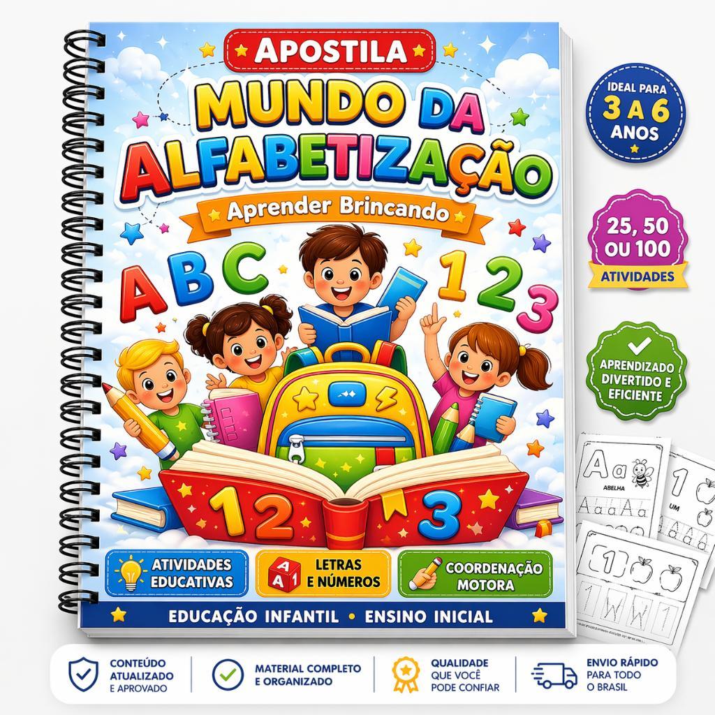 Apostila de Alfabetização Infantil A4  25,50  ou 100 Atividades Aprender a Ler e Escrever Educação Infantil Completa