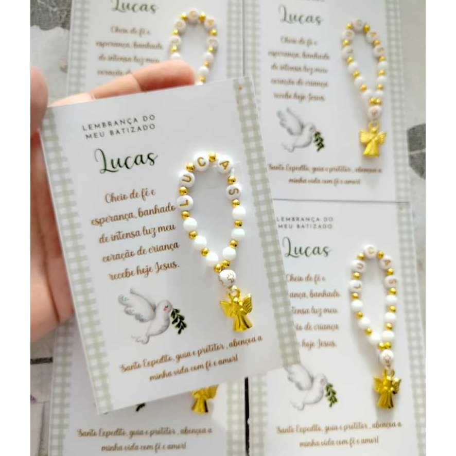 Mini Terço Personalizado - Lembrancinha para batismo, eucaristia e primeira comunhão