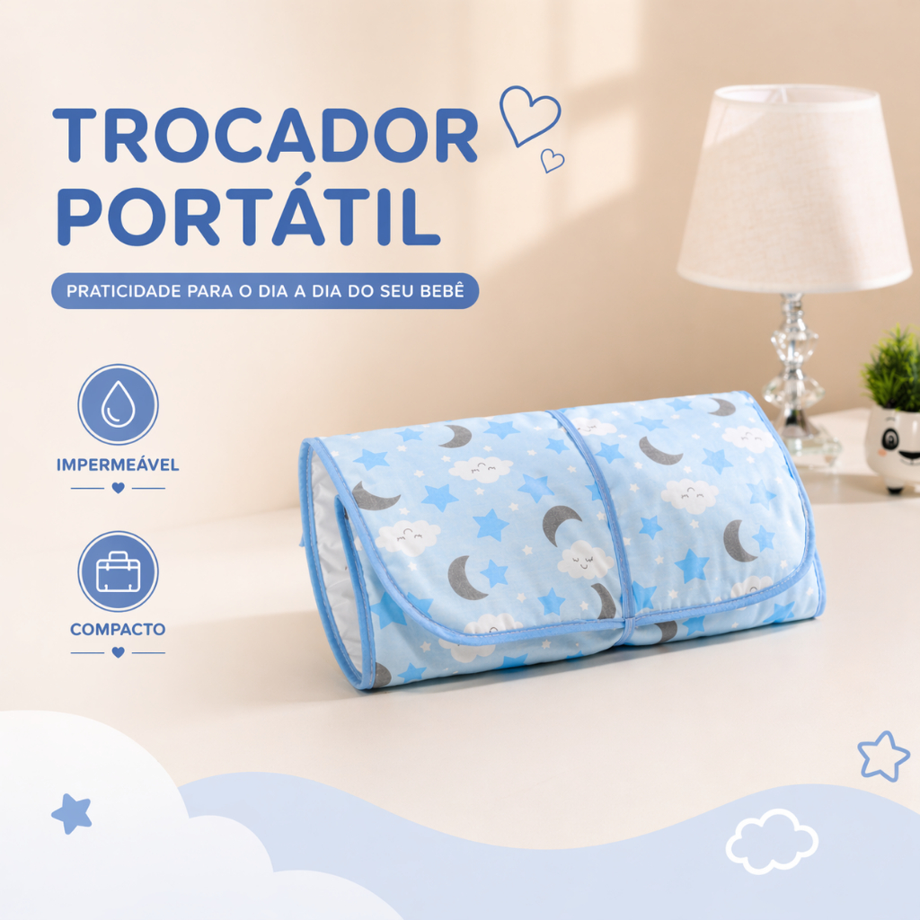 Trocador Bebê Portátil Impermeável com Bolso Acolchoado Dobrável Compacto Prático e Fácil de Limpar