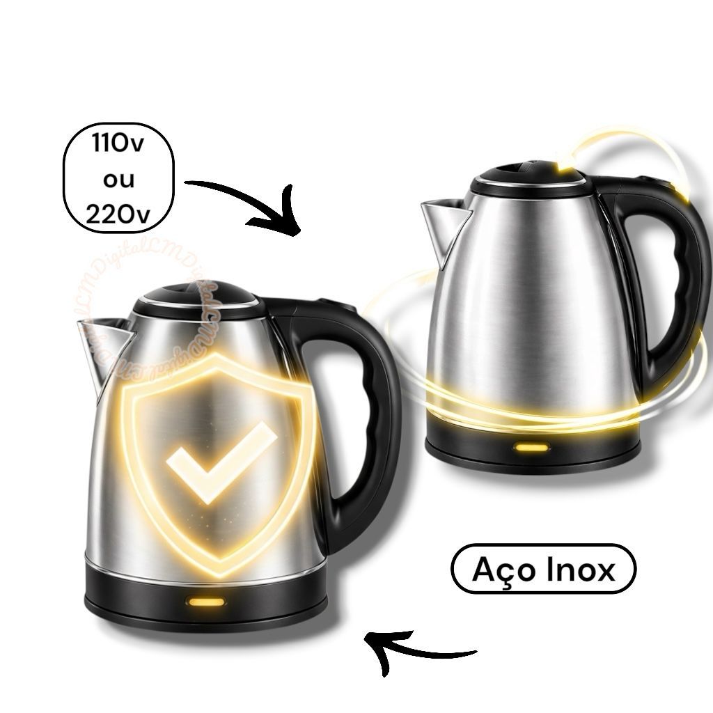 KIT 2 Chaleira Elétrica Inox Jarra Bivolt 110v 220v Café Chá Alta Qualidade Casa Pratica Moderna Chá