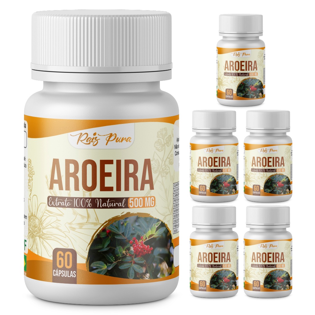 KIT 6 UNID - AROEIRA 100% PURA | EXTRATO SECO | 500 MG - 60 CÁPSULAS