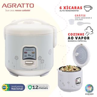 Panela de Arroz Elétrica Agratto Riso 6X 400W 110v ou 220v + Bandeja de Legumes e  Cuba Antiaderente