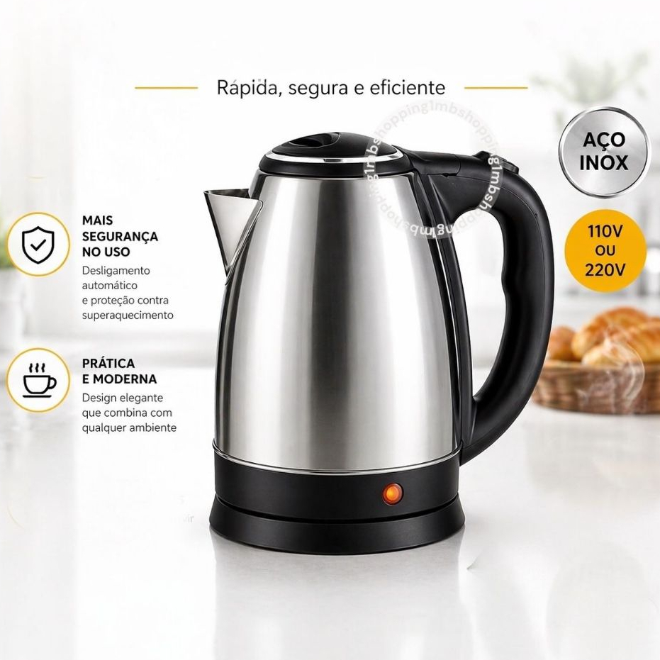 Chaleira Elétrica Jarra Inox 110v220v Aquecimento Rápido Café Chá Casa com Tampa Seguro Chaleira Chá