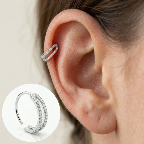Piercing Argola Cravejada Dupla Prata 925 Legitima Nariz Orelha Helix Feminino