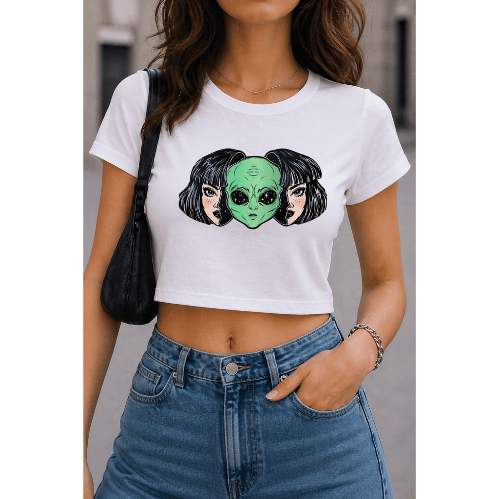 Cropped Blusinha Manga Curta Feminino As Braba Alien Mulher Branco