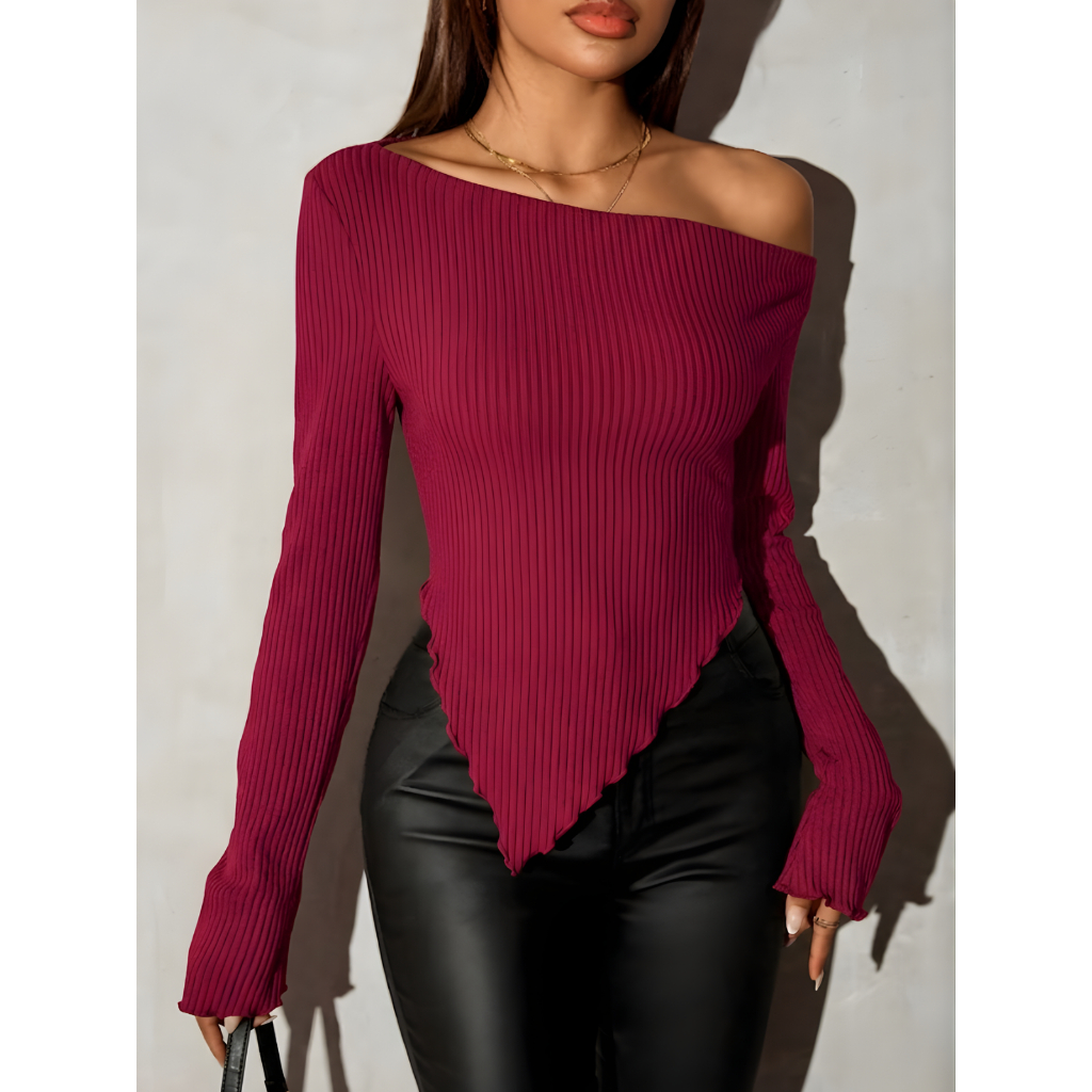 Blusa Polly Feminina Assimétrica Ciganinha Manga Longa Ribana Versátil e Elegante Moda Inverno