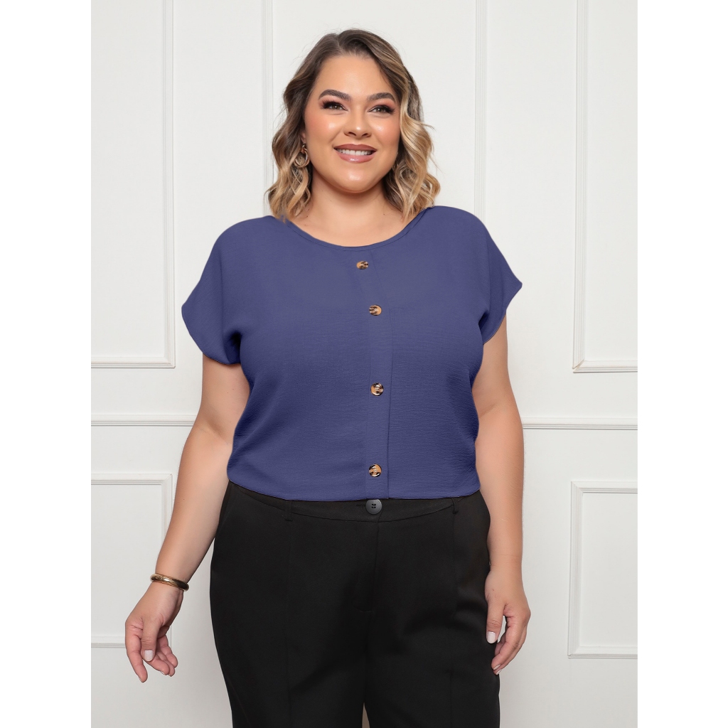 ONLYONE - BLUSA PLUS SIZE FEMININA DUNAS MANGA CURTA COM BOTÕES FRONTAIS - BLUSAS TAMANHO GRANDE G1 G2 G3 PLUSSIZE