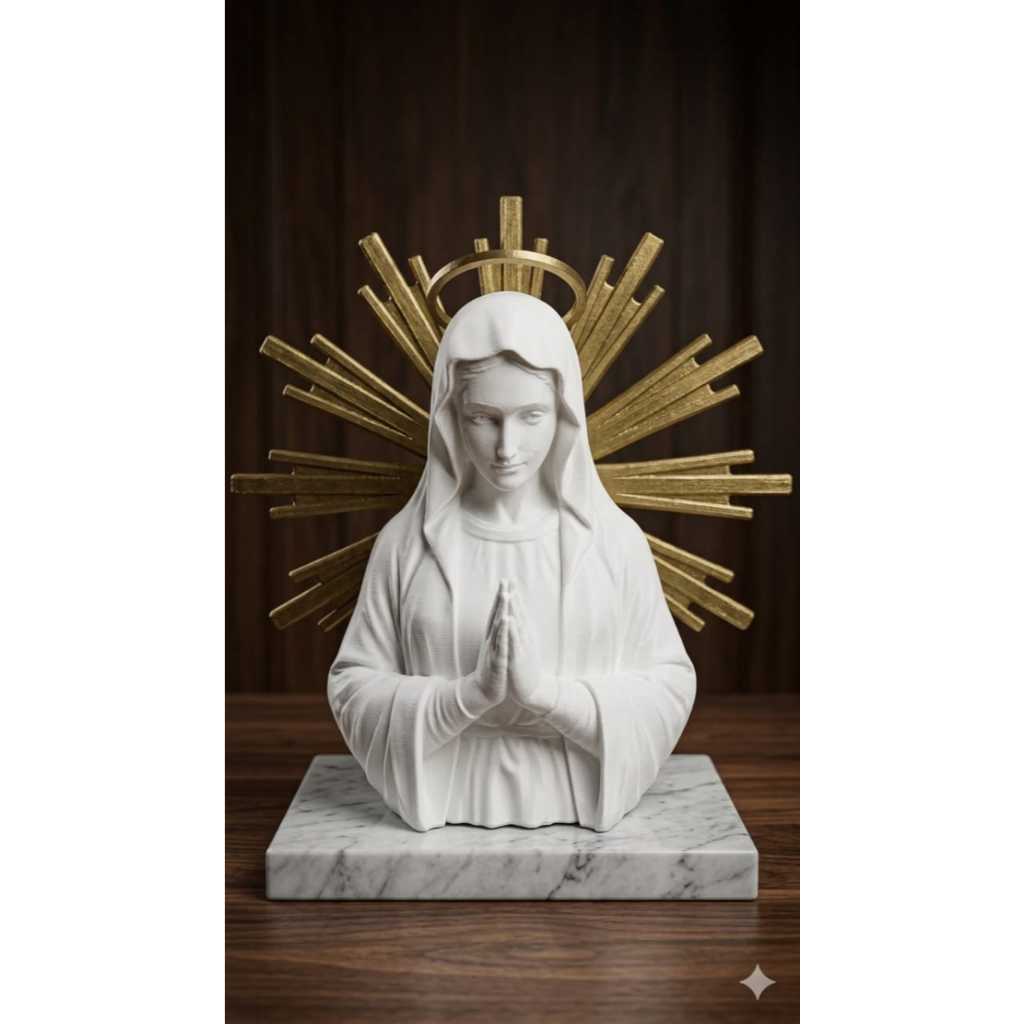 Santa Maria 19cm - Escultura Decorativa Cor Branco com detalhes na cor Bronze