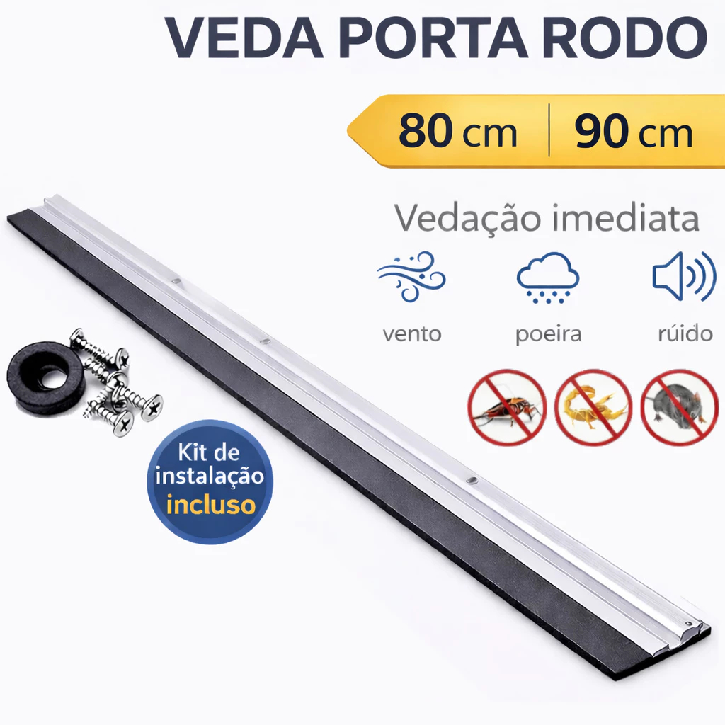Veda Porta Alumínio Reforçado Rodo Vedante 70cm 80cm 90cm 100cm Anti Poeira Insetos Ruído