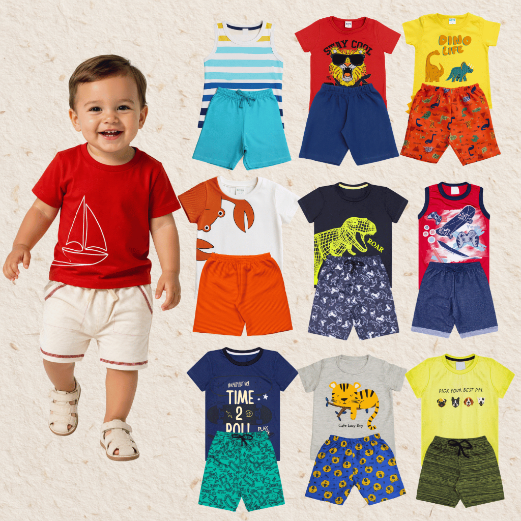 Conjunto Bebê Menino Verão Sortidos Roupa Infantil Masculina Confortável Kit 2 6 ou 10 Peças