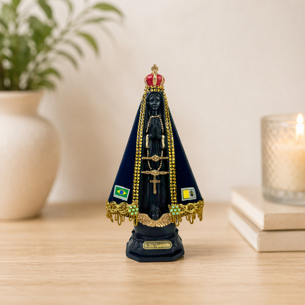 Nossa Senhora Aparecida 20cm Manto Veludo Plástico Inquebrável Estátua Católica Decoração Altar Presente Fé Imagem