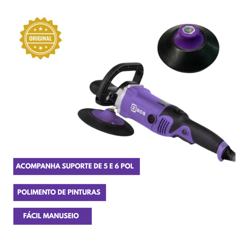 Politriz Elétrica Rotativa 6pol 1650w Zacs M14 + Suporte 5