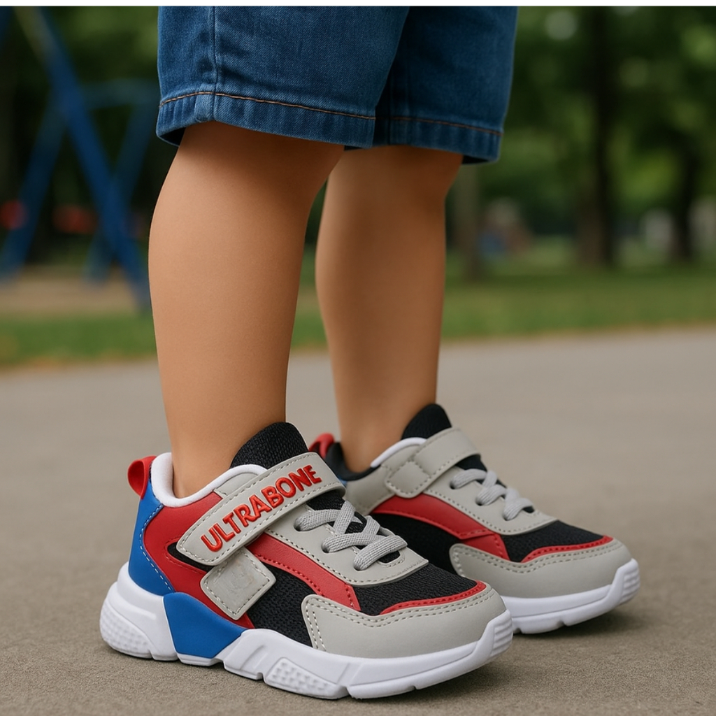 Tênis Escolar Infantil casual dia a dia com velcro em couro sintetico