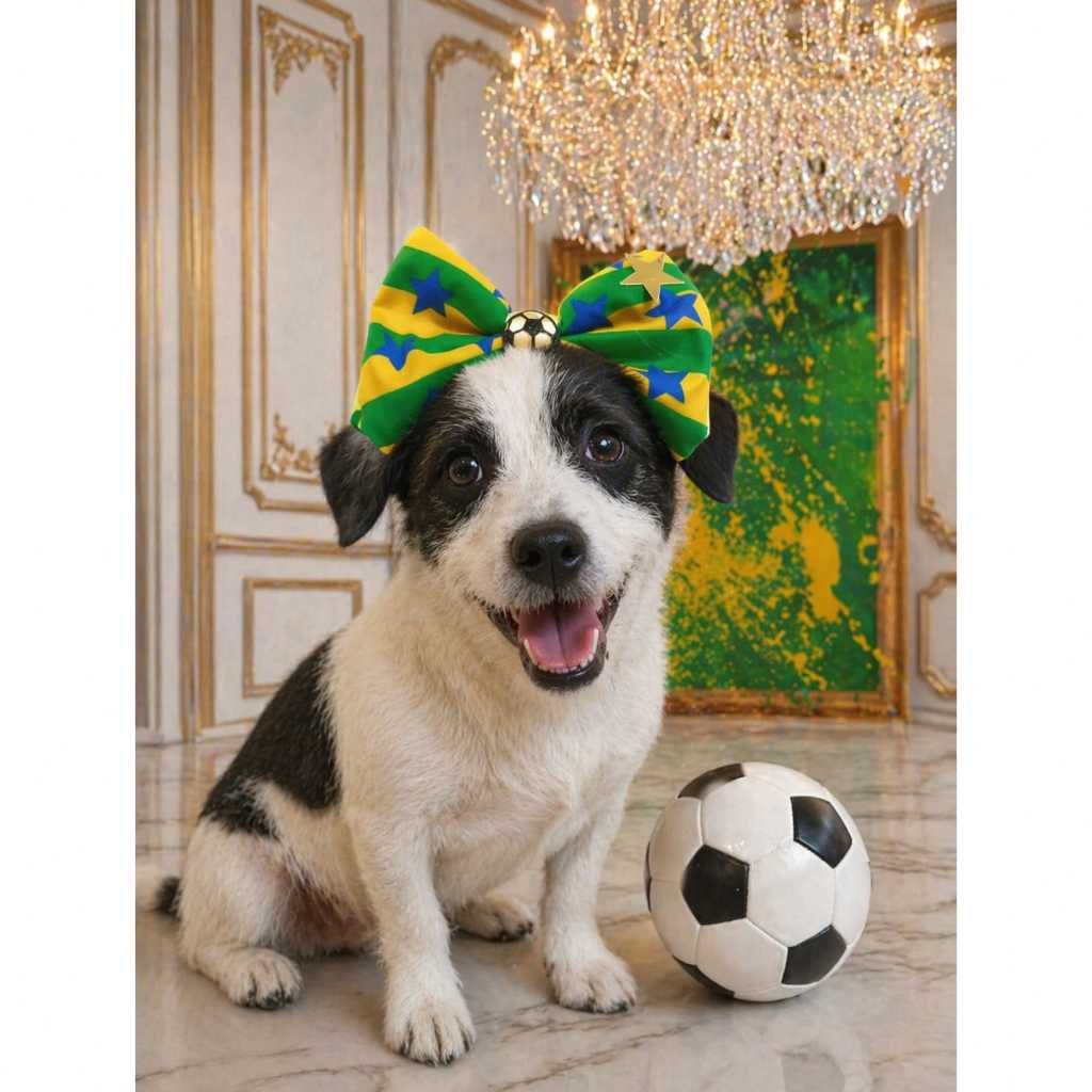 Tiara Pet Copa do Mundo Verde e Amarela Tamanho Único P M G Acessório Pet Copa Estiloso Fotos Pet