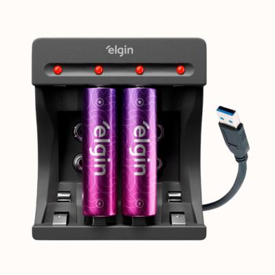 Carregador de Pilhas AA e AAA Baterias 9V Micro USB com 2 Pilhas AA 1500Mah Elgin