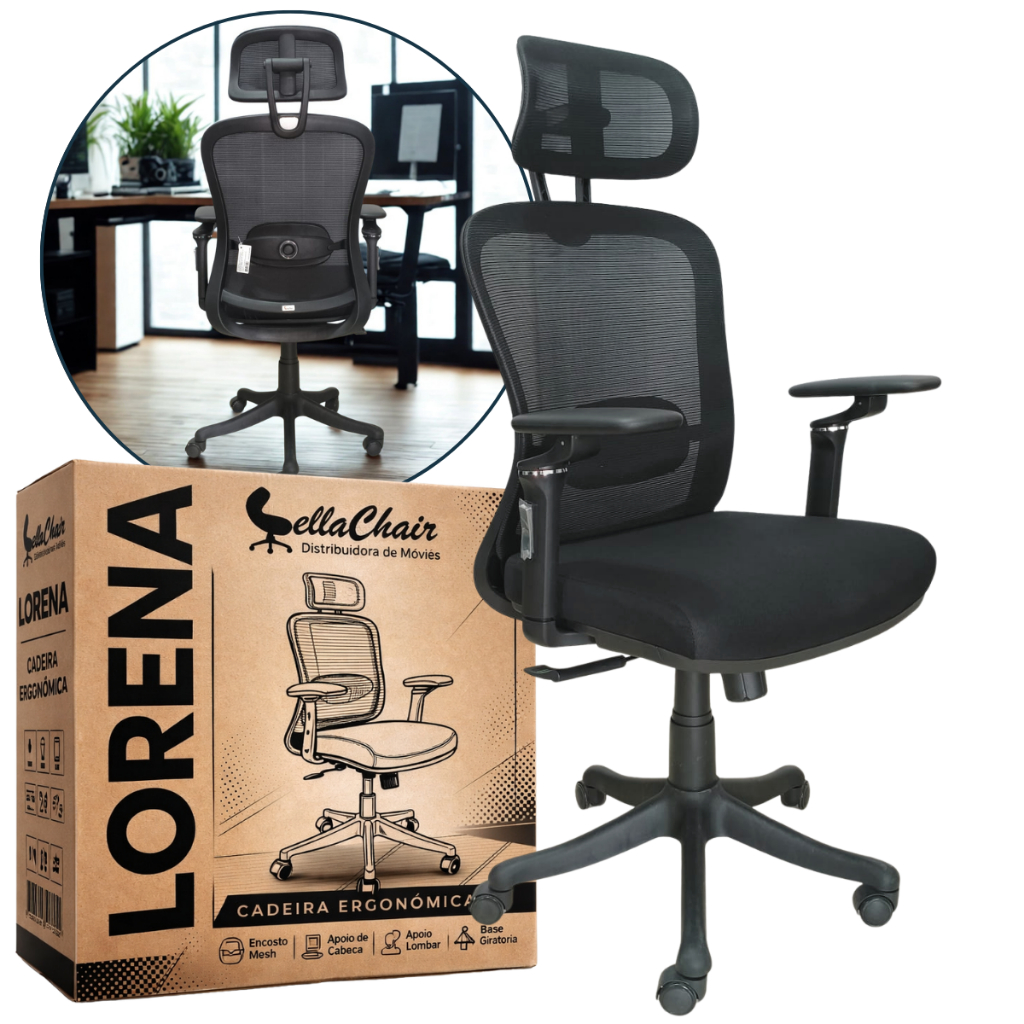Cadeira de Escritório Giratória Lorena Excêntrico Preta Presidente Ref. 5906911 - Bella Chair