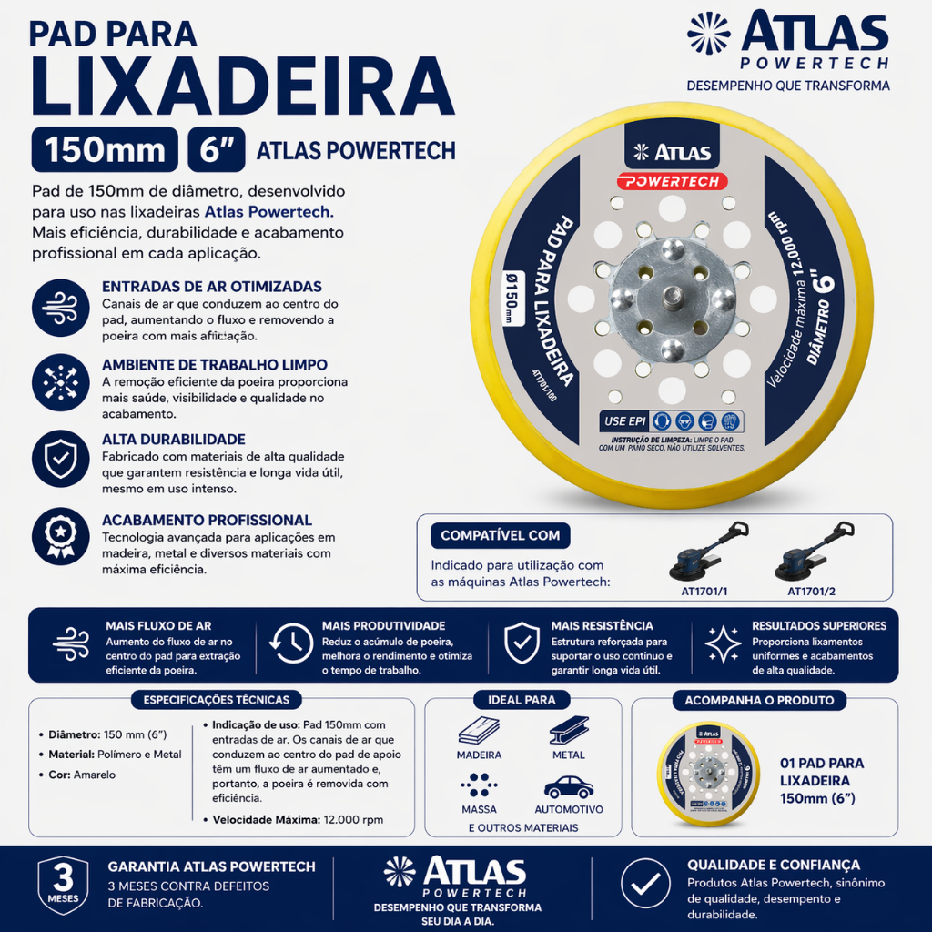 Pad Para Lixadeira 150mm 6" Atlas Powertech