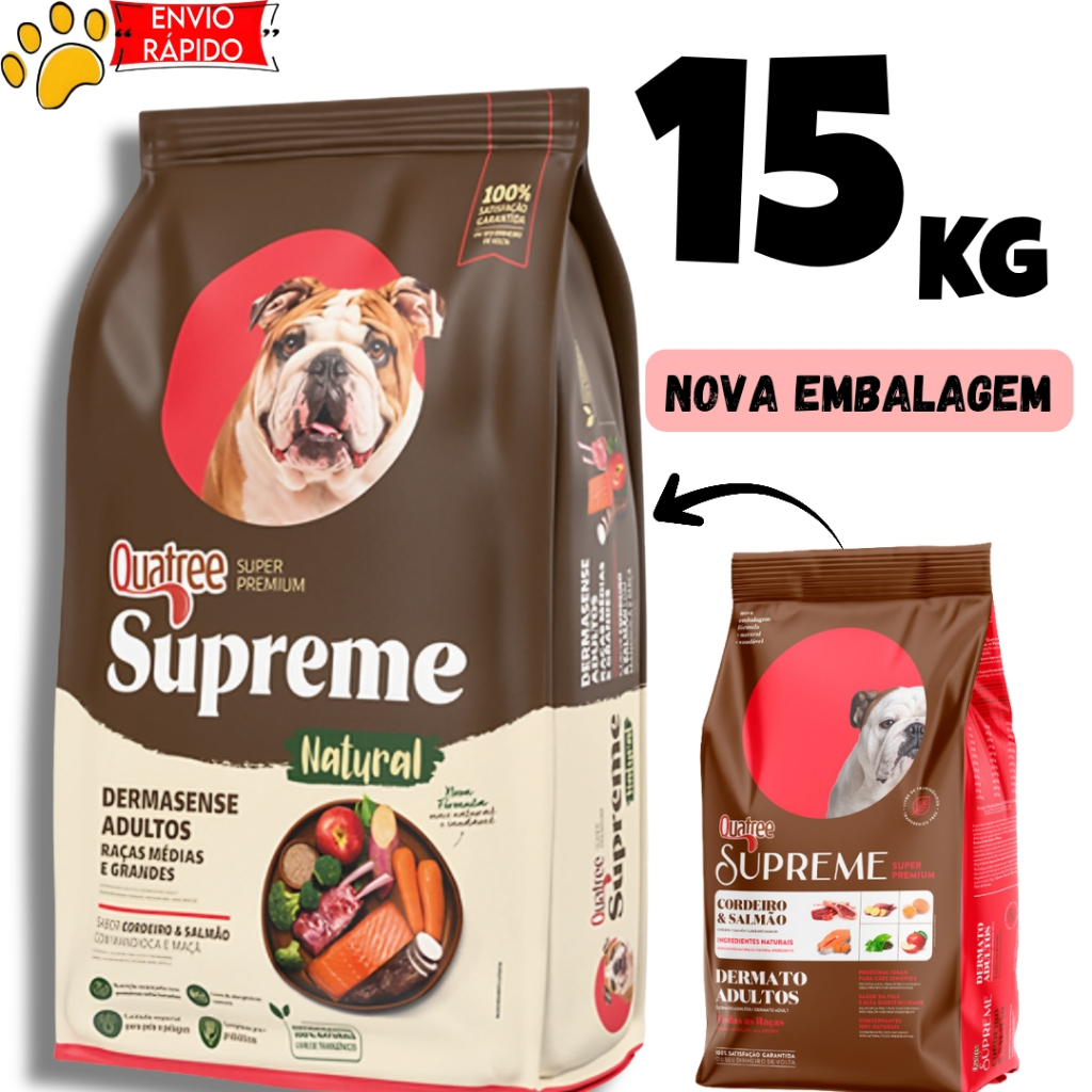 Ração Quatree Dermasense Quatree Dermato 15kg Cães Adultos Raças Médias e Grandes Envio Rápido